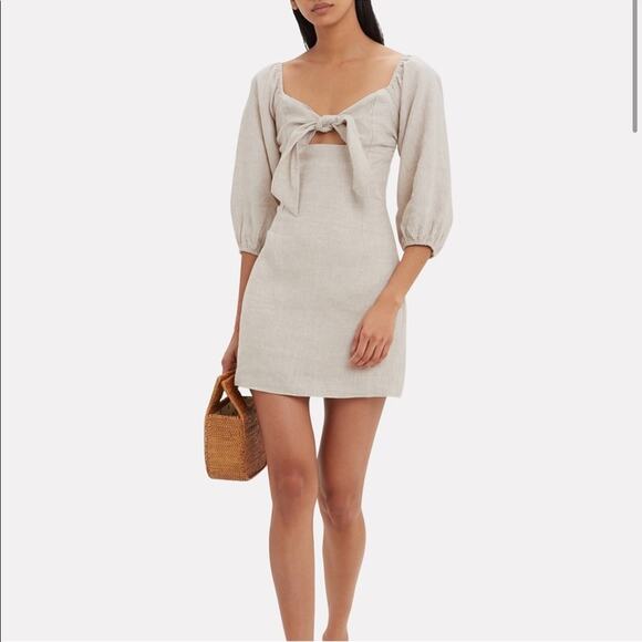SUBOO Dresses & Skirts - SUBOO linen Mini Dress size 4 Small Wanderer Tie Front neutral coquette ivory